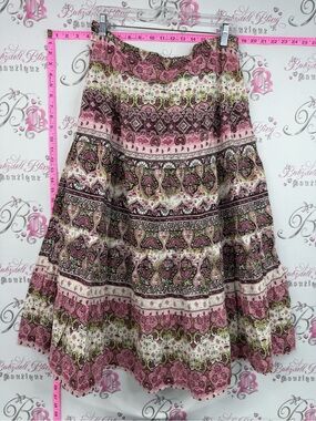 Yzza skirt paisley tier stripe green white Boho Tiered Pink Paisley Skirt